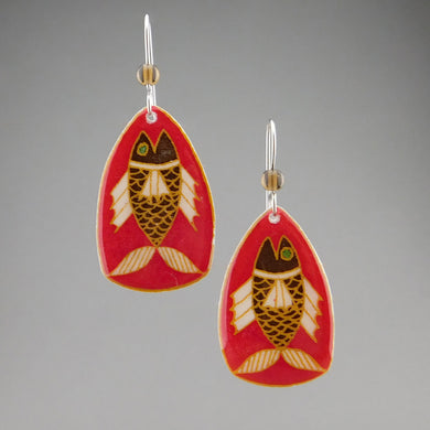 Red Goose Egg Shell Jewelry - Happy Fish Earrings