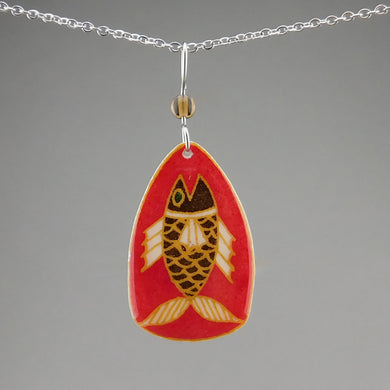 Red Goose Egg Shell Jewelry - Happy Fish Pendant