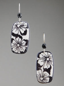 Black Goose Egg Shell Jewelry - Rectangle Flower Earrings