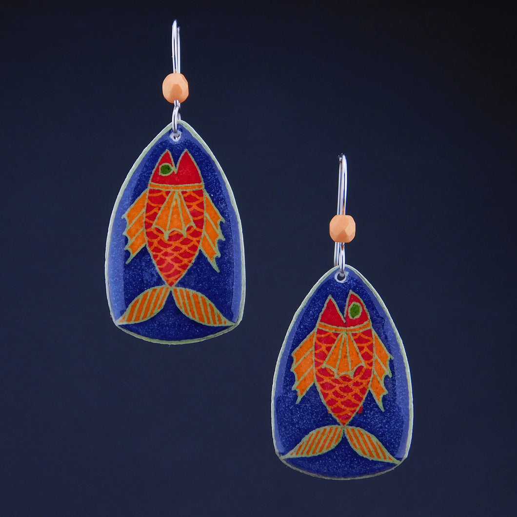 Blue Goose Egg Shell Jewelry - Navy Happy Fish