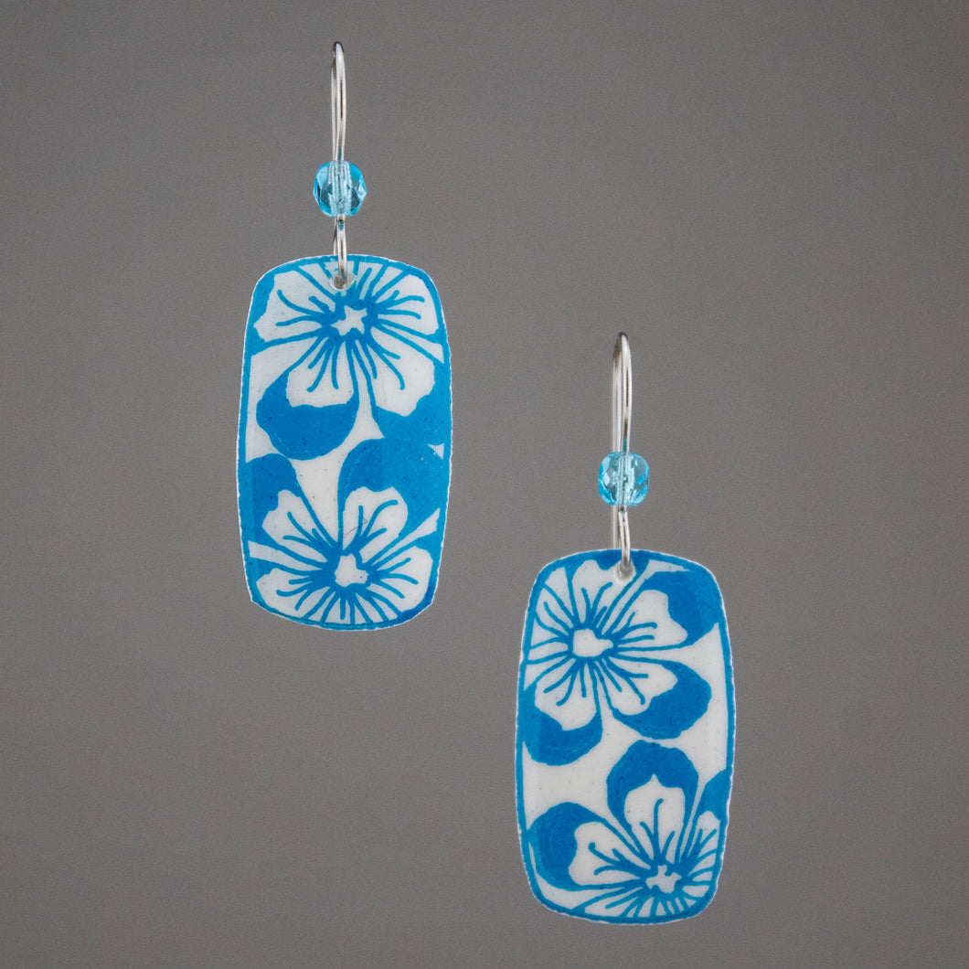 Blue Goose Egg Shell Jewelry - Rectangle Flower Earrings