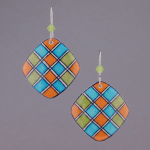 Orange Goose Egg Shell Jewelry - Blue Green Argyle Earrings