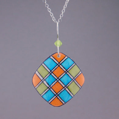 Orange Goose Egg Shell Jewelry - Blue Green Argyle Pendant