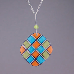 Orange Goose Egg Shell Jewelry - Blue Green Argyle Pendant