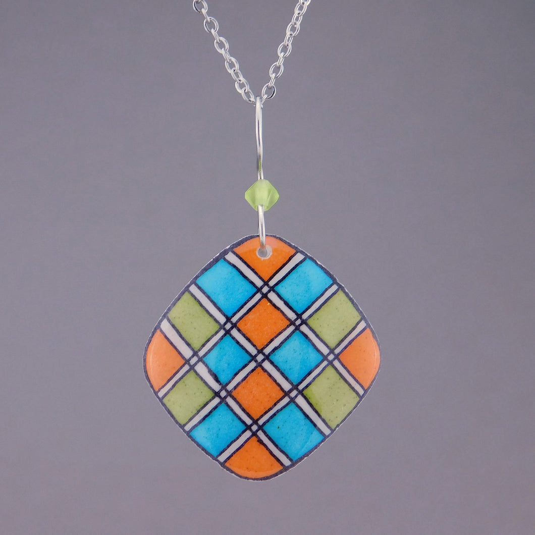 Orange Goose Egg Shell Jewelry - Blue Green Argyle Pendant