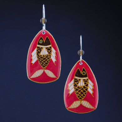 Red Goose Egg Shell Jewelry - Happy Fish Earrings