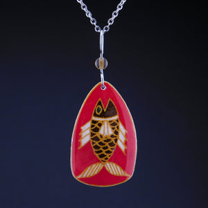 Red Goose Egg Shell Jewelry - Happy Fish Pendant