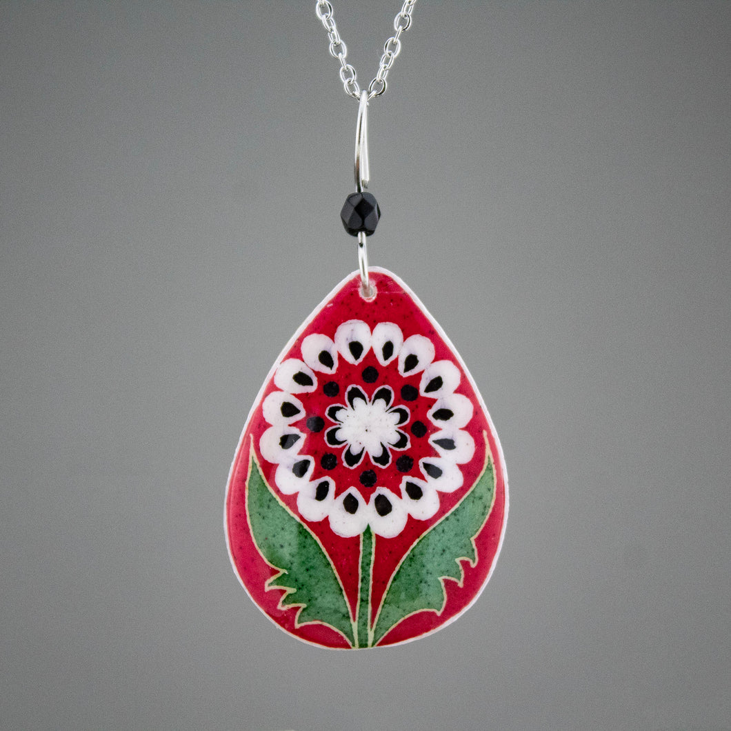 Red Goose Egg Shell Jewelry - White Flower Tear Pendant