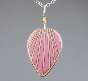 Pink Goose Egg Shell Jewelry - Raydrop Pendant