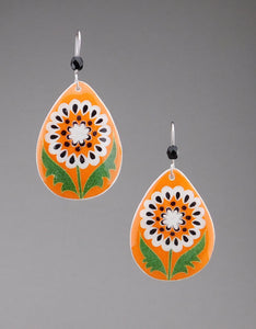 Orange Goose Egg Shell Jewelry - White Flower Tear Earrings