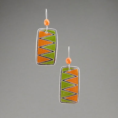 Orange Goose Egg Shell Jewelry - Green Zigzag Earrings