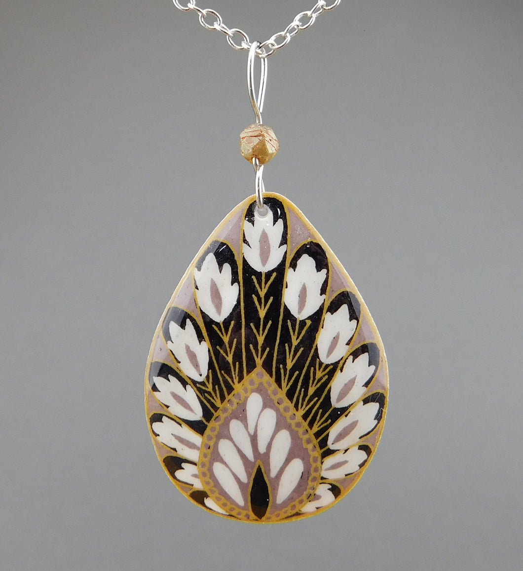 Grey Goose Egg Shell Jewelry - Peacock Pendant