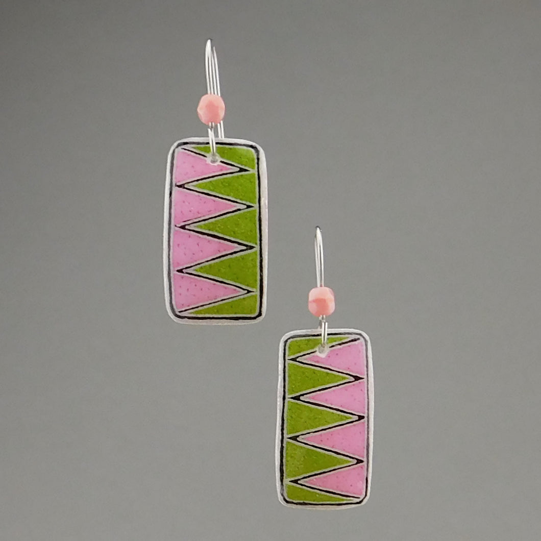 Pink Goose Egg Shell Jewelry - Green Zigzag Earrings