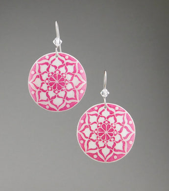 Pink Goose Egg Shell Jewelry - White Mandala Earrings