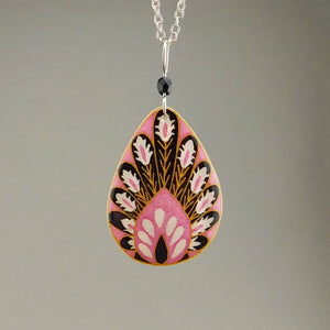 Pink Goose Egg Shell Jewelry - Peacock Pendant